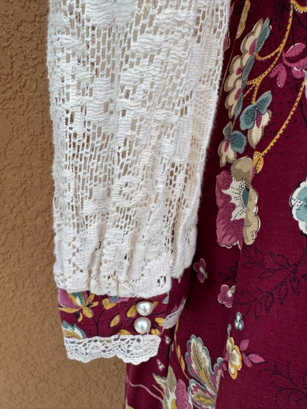 Vintage 1970's GUNNE SAX Jessica Burgundy Floral Maxi Dress HTF Size 13 REPAIRED - Picture 8 of 16